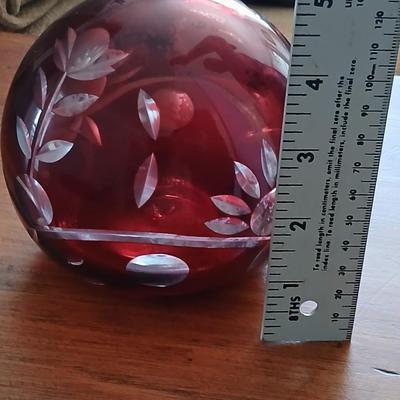 Bohemian Czech Ruby Cut to Clear Sculpture / Paper Weight