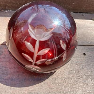 Bohemian Czech Ruby Cut to Clear Sculpture / Paper Weight
