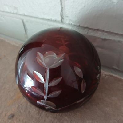 Bohemian Czech Ruby Cut to Clear Sculpture / Paper Weight