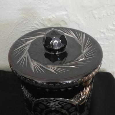 Beautiful vintage Ruby Cut to Clear Bohemian Crystal Biscuit Jar
