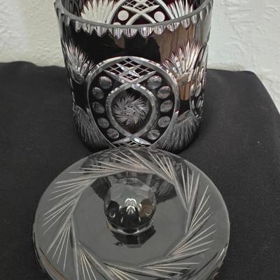 Beautiful vintage Ruby Cut to Clear Bohemian Crystal Biscuit Jar