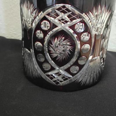 Beautiful vintage Ruby Cut to Clear Bohemian Crystal Biscuit Jar