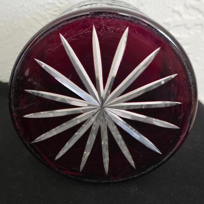 Beautiful vintage Ruby Cut to Clear Bohemian Crystal Biscuit Jar