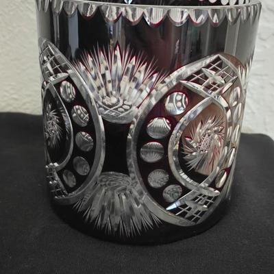 Beautiful vintage Ruby Cut to Clear Bohemian Crystal Biscuit Jar