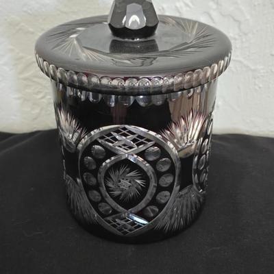 Beautiful vintage Ruby Cut to Clear Bohemian Crystal Biscuit Jar