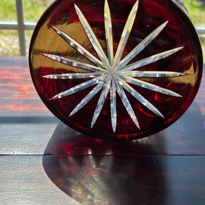 Beautiful vintage Ruby Cut to Clear Bohemian Crystal Biscuit Jar