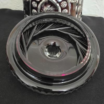 Beautiful vintage Ruby Cut to Clear Bohemian Crystal Biscuit Jar