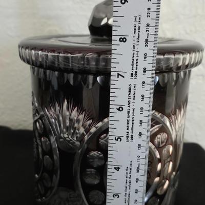 Beautiful vintage Ruby Cut to Clear Bohemian Crystal Biscuit Jar