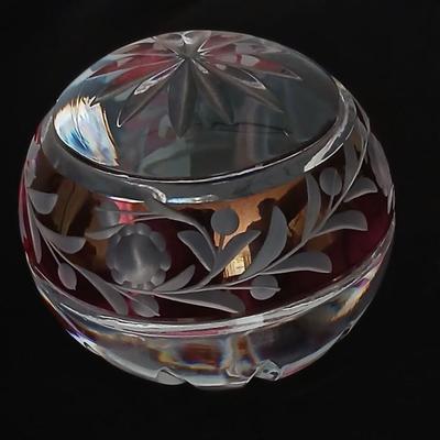 Vintage Cranberry Ruby Cut To Clear Crystal Paperweight