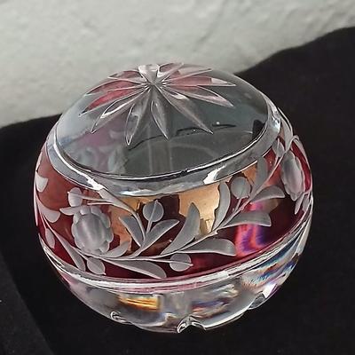 Vintage Cranberry Ruby Cut To Clear Crystal Paperweight
