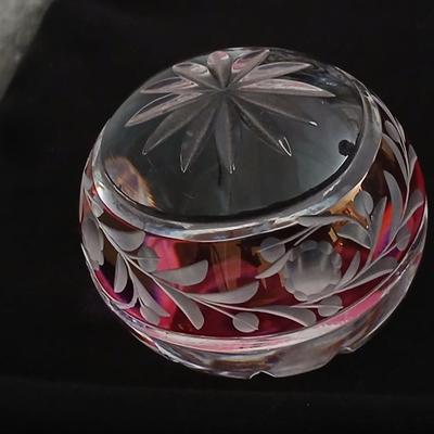 Vintage Cranberry Ruby Cut To Clear Crystal Paperweight