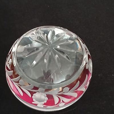 Vintage Cranberry Ruby Cut To Clear Crystal Paperweight