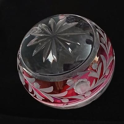 Vintage Cranberry Ruby Cut To Clear Crystal Paperweight