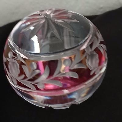 Vintage Cranberry Ruby Cut To Clear Crystal Paperweight