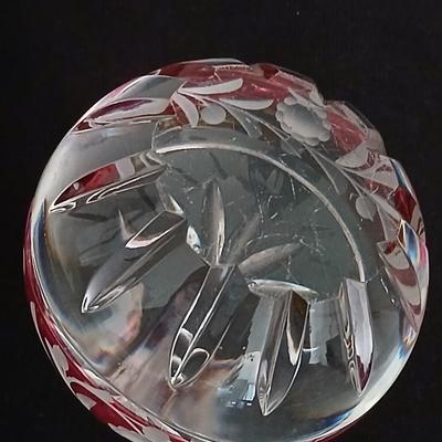 Vintage Cranberry Ruby Cut To Clear Crystal Paperweight