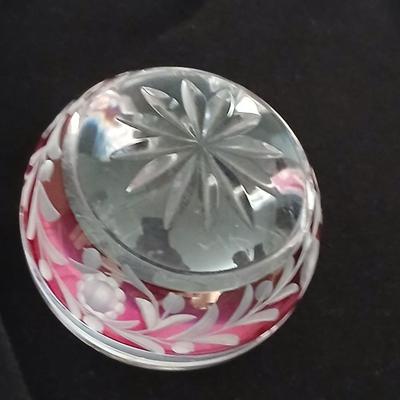 Vintage Cranberry Ruby Cut To Clear Crystal Paperweight