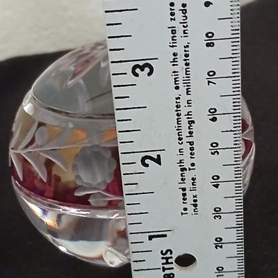 Vintage Cranberry Ruby Cut To Clear Crystal Paperweight