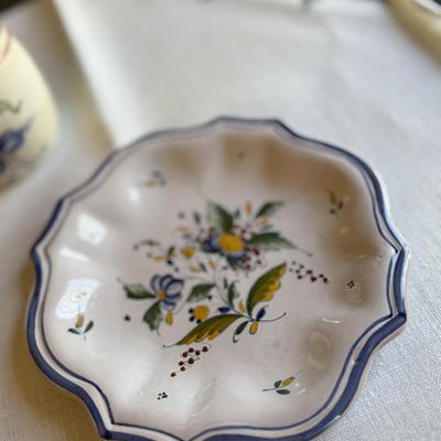 Handmade French plate and French mustard pot with wooden spoon