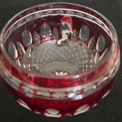 Waterford Crystal Clarendon Red Cut to Clear Petite Bowl 3" / votive candle holder