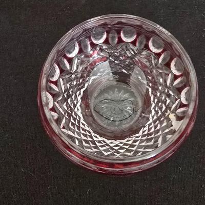 Waterford Crystal Clarendon Red Cut to Clear Petite Bowl 3" / votive candle holder
