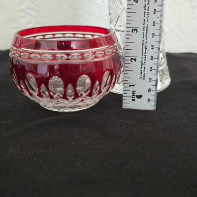 Waterford Crystal Clarendon Red Cut to Clear Petite Bowl 3" / votive candle holder