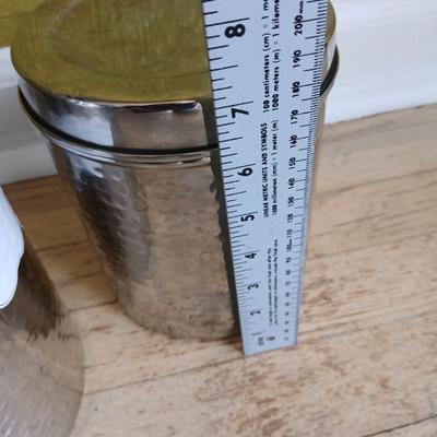 Three piece hammered stainless steel canister set - Nesting canister set with lids