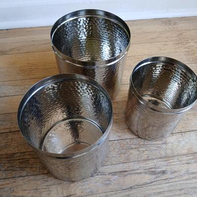 Three piece hammered stainless steel canister set - Nesting canister set with lids