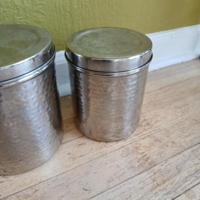 Three piece hammered stainless steel canister set - Nesting canister set with lids