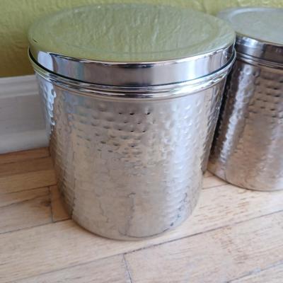 Three piece hammered stainless steel canister set - Nesting canister set with lids
