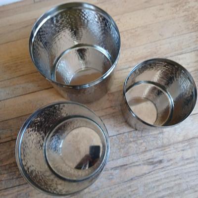 Three piece hammered stainless steel canister set - Nesting canister set with lids