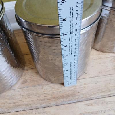Three piece hammered stainless steel canister set - Nesting canister set with lids