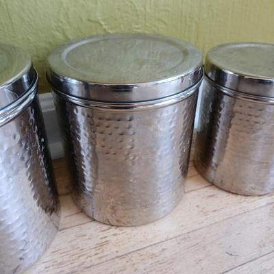 Three piece hammered stainless steel canister set - Nesting canister set with lids