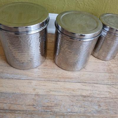 Three piece hammered stainless steel canister set - Nesting canister set with lids