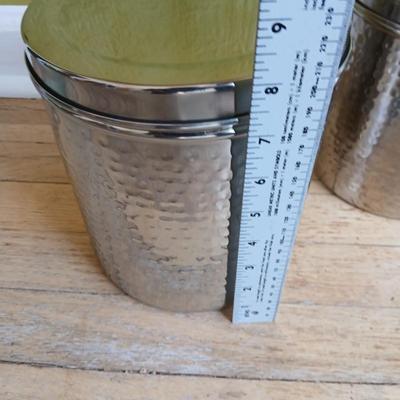 Three piece hammered stainless steel canister set - Nesting canister set with lids