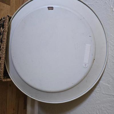 Cute American Art works Social Supper Tray Silhouette 19" Man & Donkey serving platter metal plate with a storage basket