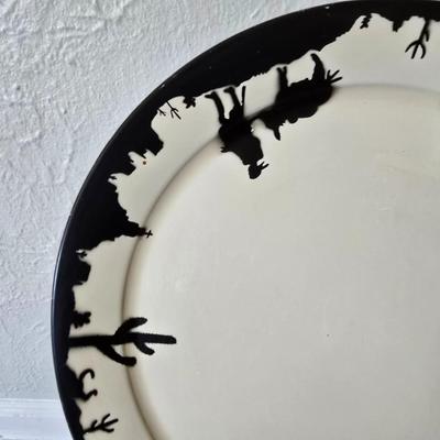 Cute American Art works Social Supper Tray Silhouette 19" Man & Donkey serving platter metal plate with a storage basket