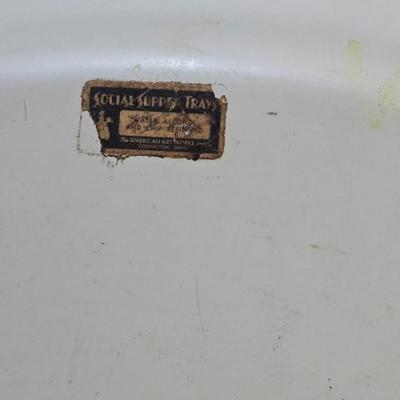 Cute American Art works Social Supper Tray Silhouette 19" Man & Donkey serving platter metal plate with a storage basket