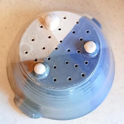 American Made Stoneware Pottery Tripod Footed Kitchen Colander