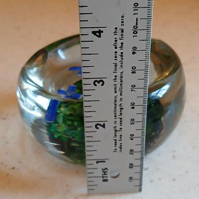 Glass Paperweight Ashtray -Murano like - blue flowers and "FR" Ashtray paperweight