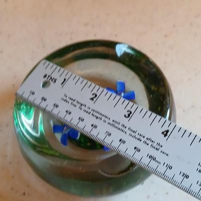Glass Paperweight Ashtray -Murano like - blue flowers and "FR" Ashtray paperweight