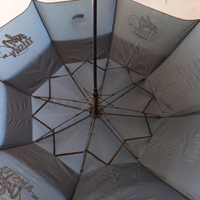 HUGE AMSTEL LIGHT UMBRELLA, US FLAG ON POLE AND A UNC BLEACHER CUSHION