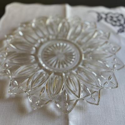 10” Finnish peacock plate and 11 1/2” glass plate