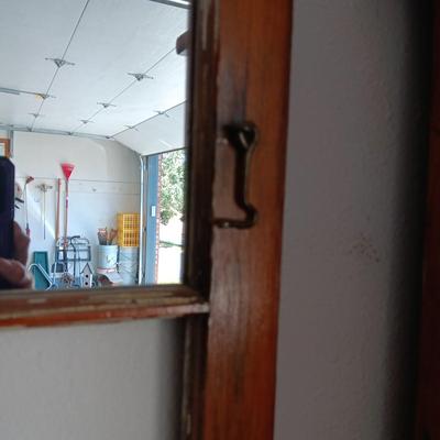 OLD REPURPOSED PANED WINDOW W/2 MIRRORS AND A WASHBOARD KEY HOLDER