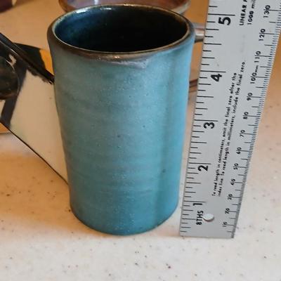 Two Signed Art Pottery Artisan Coffee Mugs - pottery soap dish - and a nice, glazed pottery mug perfect cups for coffee!