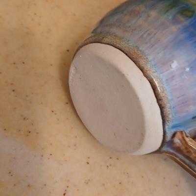 Two Signed Art Pottery Artisan Coffee Mugs - pottery soap dish - and a nice, glazed pottery mug perfect cups for coffee!
