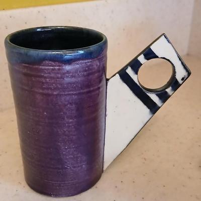 Two Signed Art Pottery Artisan Coffee Mugs - pottery soap dish - and a nice, glazed pottery mug perfect cups for coffee!