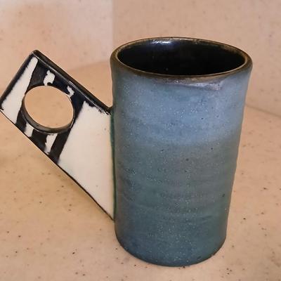 Two Signed Art Pottery Artisan Coffee Mugs - pottery soap dish - and a nice, glazed pottery mug perfect cups for coffee!