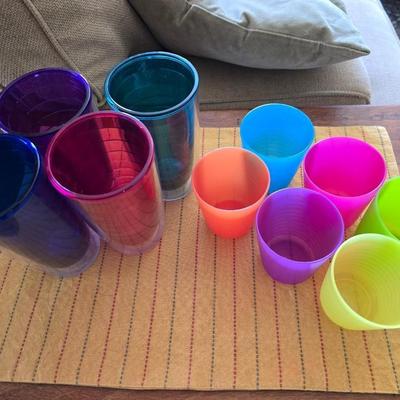Assortment of colorful plastic cups
