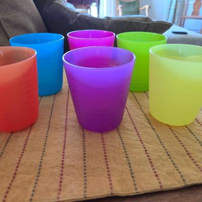 Assortment of colorful plastic cups