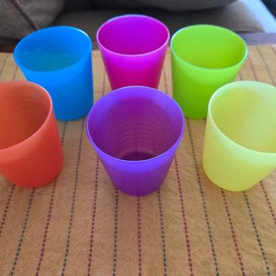 Assortment of colorful plastic cups